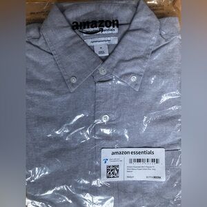 Amazon Essentials Men's Grey Button Down Oxford Shirt short sleeve Medium / NEW